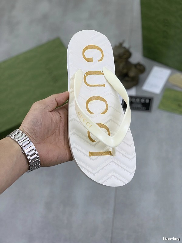 Gucci Letter Print Casual Off-white Flip-flops