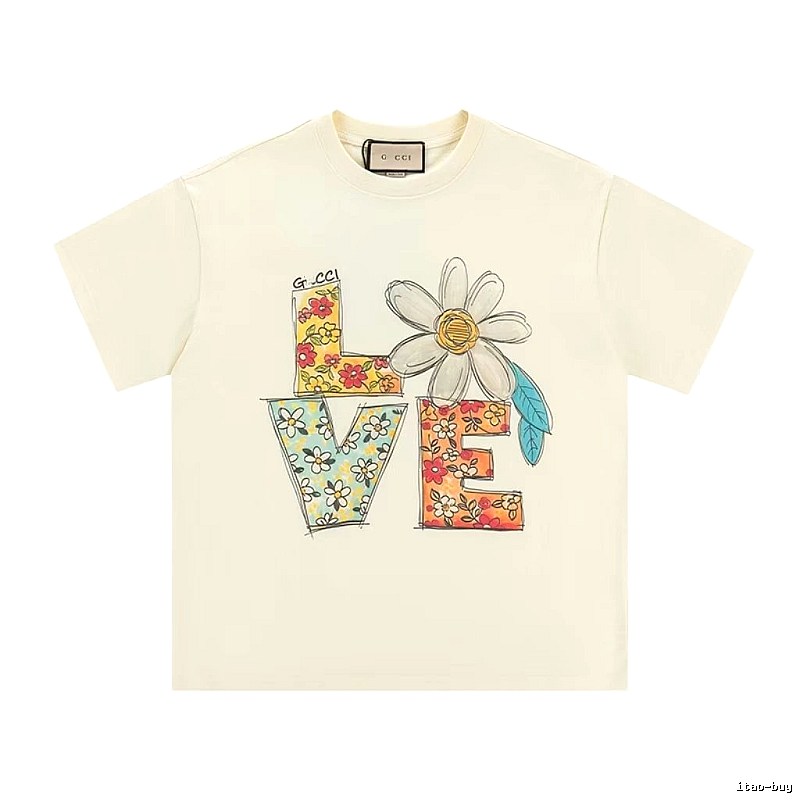 Gucci LOVE Floral Casual Off-white Short-sleeve T-shirt