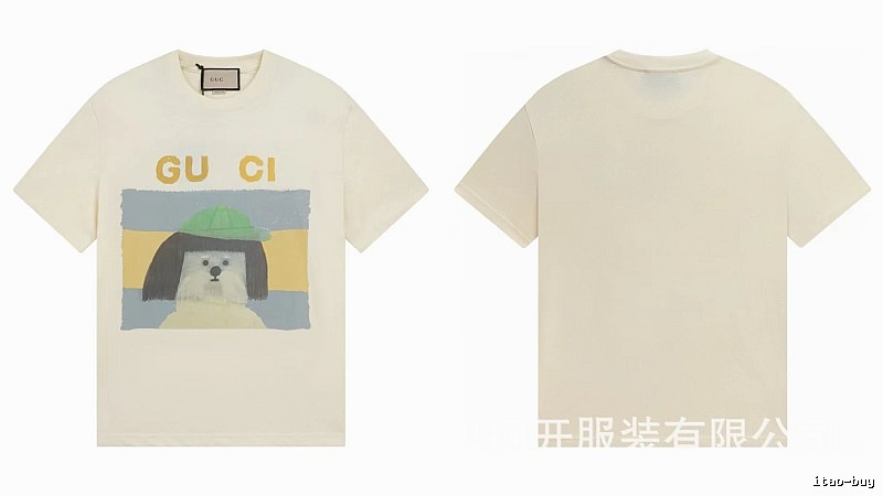 Gucci Puppy Print Casual Style Off-white T-shirt
