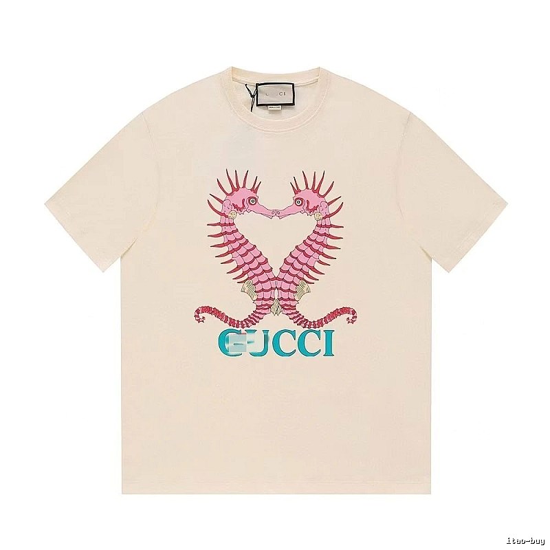 Gucci Seahorse Print Trendy Off-white Short Sleeve T-shirt