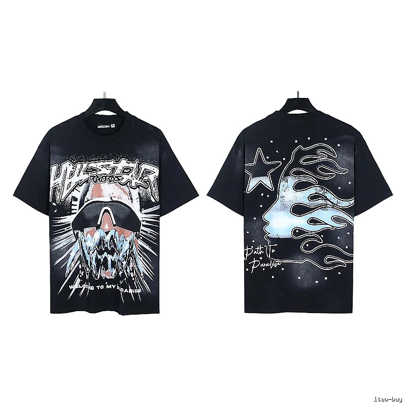 Hellstar Flame Print Street Style Black T-Shirt