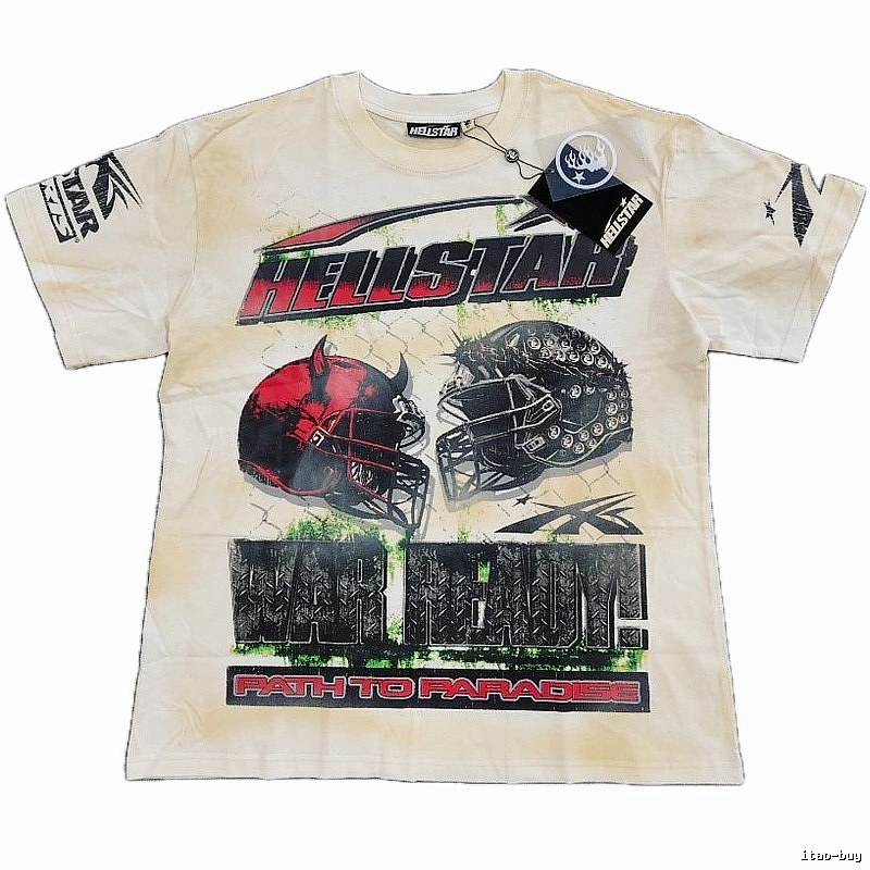 Hellstar Helmet Print Street Style Off-white T-shirt