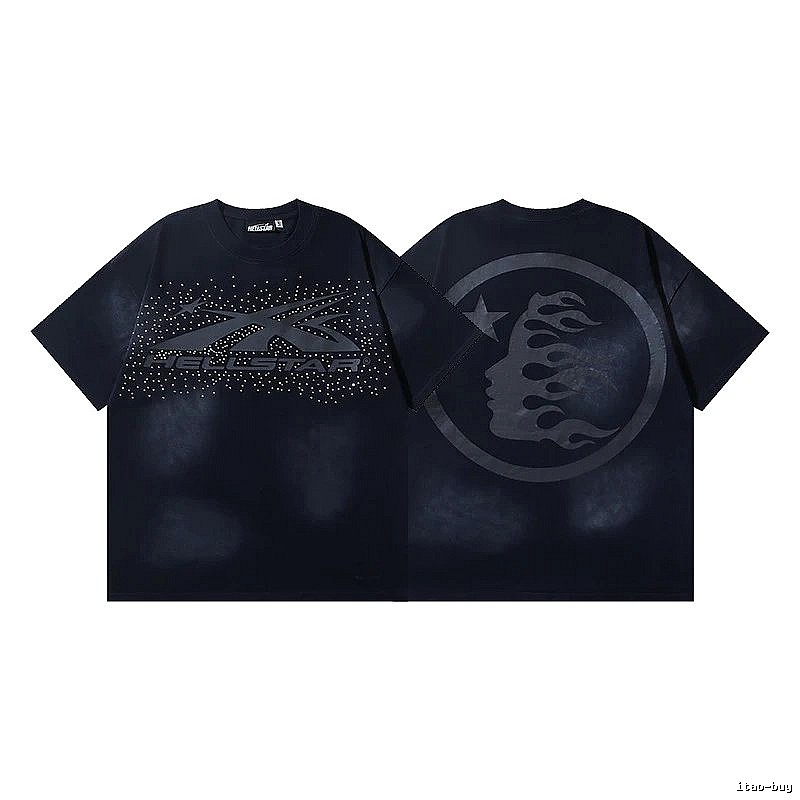 Hellstar Rhinestone Embellished Street Style Black Short Sleeve T-shirt