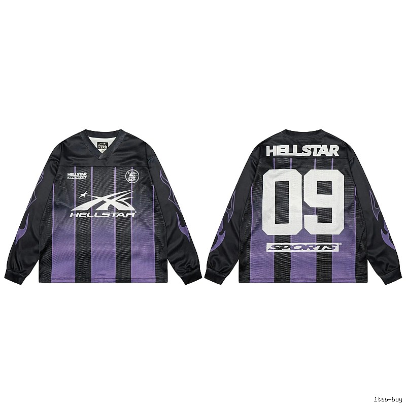 Hellstar Sporty Street Style Black and Purple Long-Sleeve Jersey