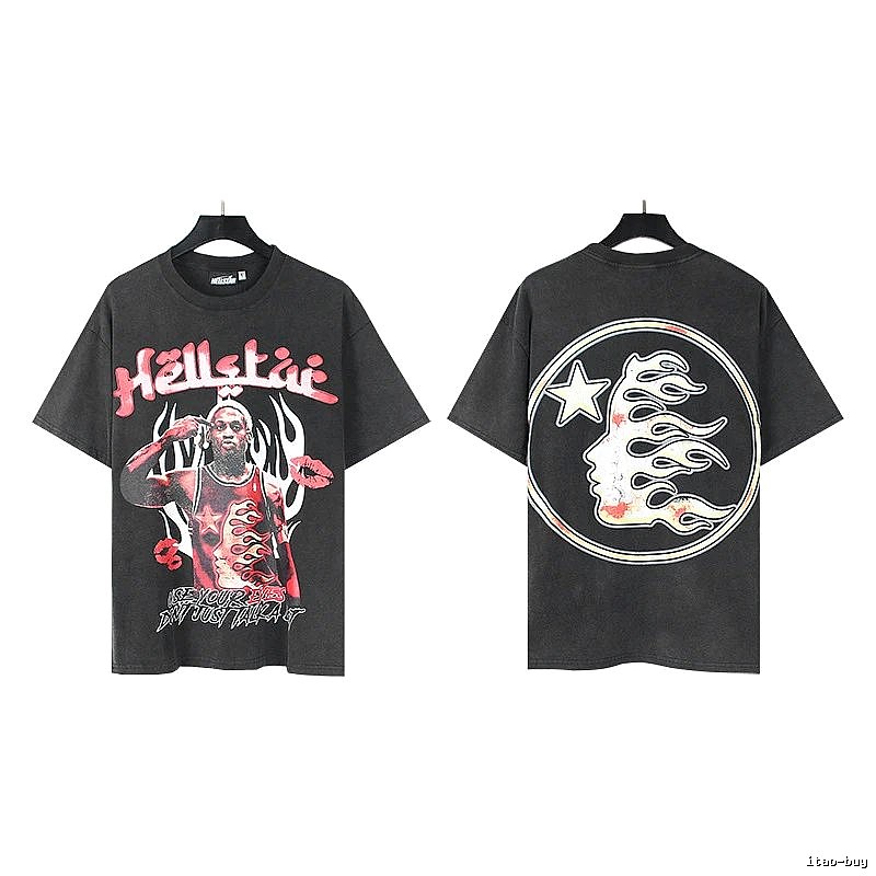 Hellstar Star Player Print Vintage Style Washed Black T-Shirt