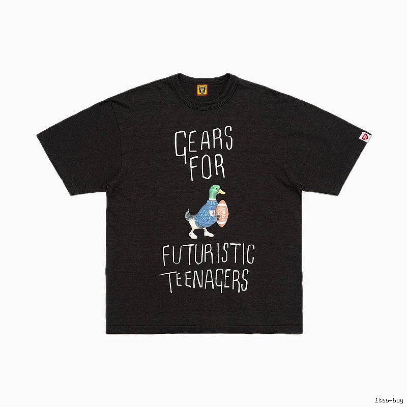 HUMAN MADE Green Duck Print Vintage Style Black T-Shirt
