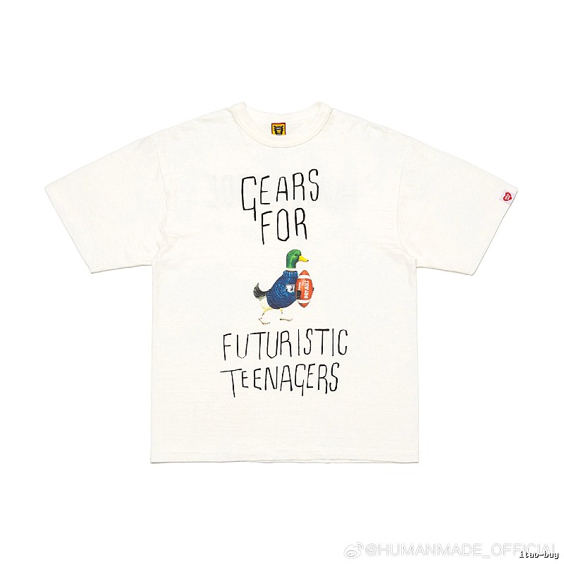 HUMAN MADE Japanese Streetwear Green Duck Printed Off-white T-shirt