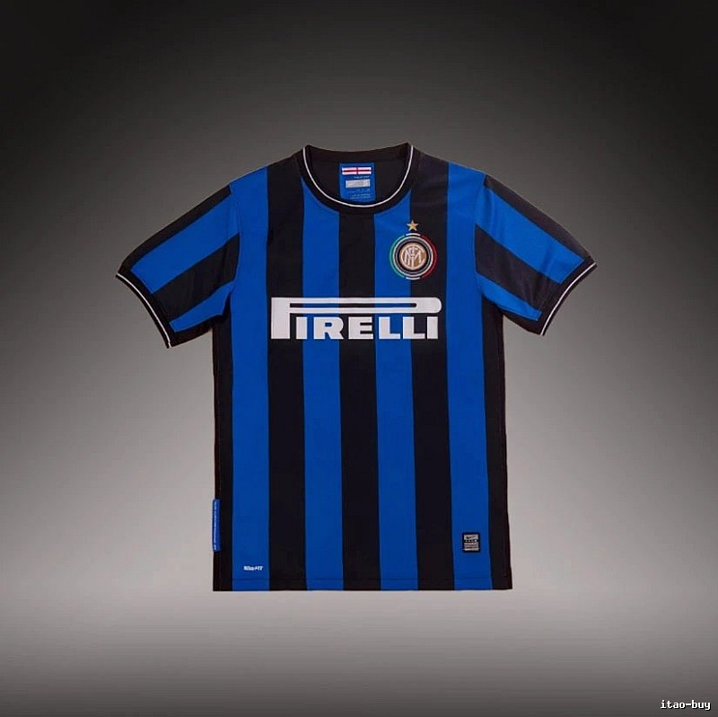 Inter Milan Monogram Brehme #3 soccer jersey Blue Black Striped for Layered Styling
