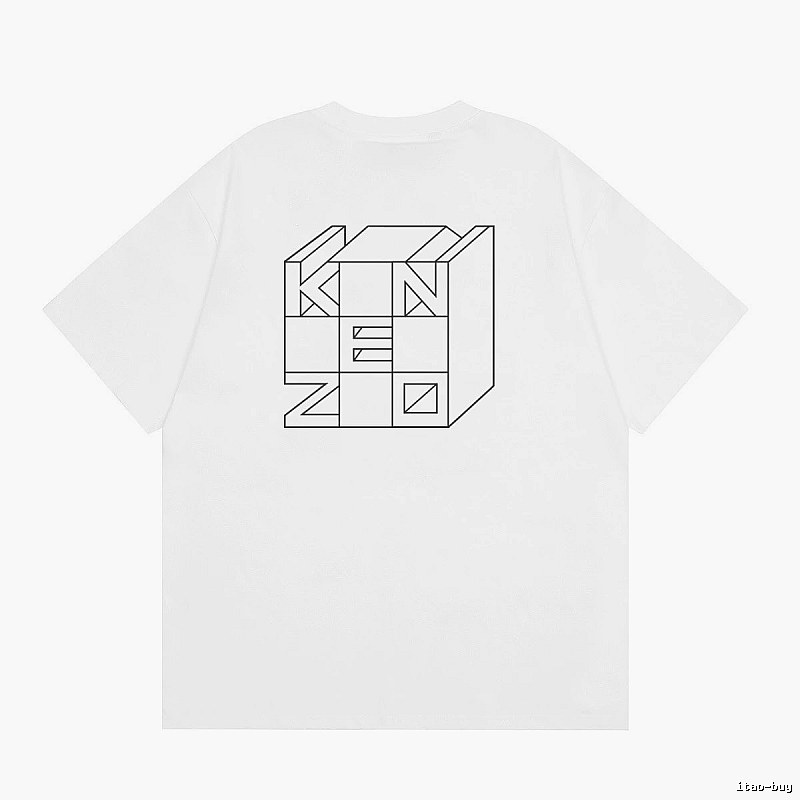 KENZO Geometric Lines Minimalist Style White T-shirt