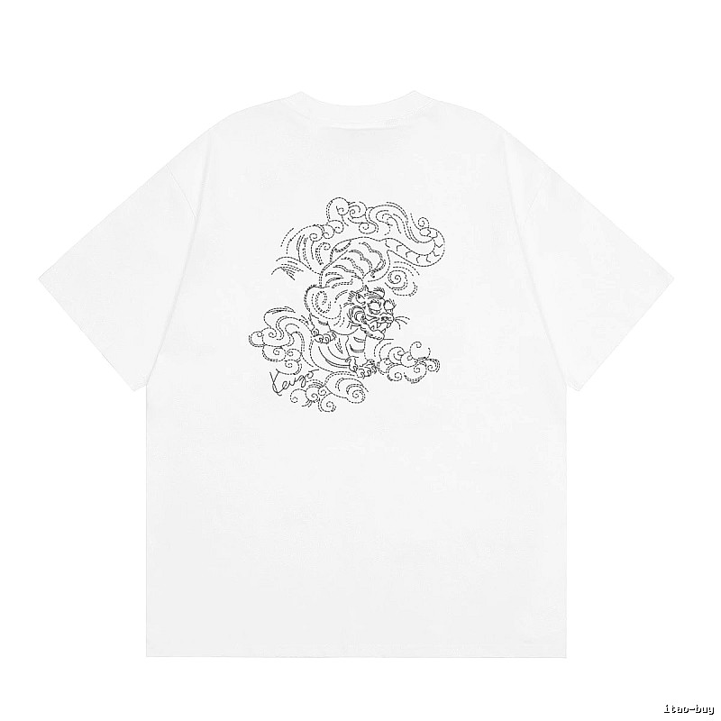KENZO Line-drawn Tiger Chinese Style White Short-sleeve T-shirt