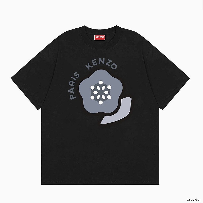 KENZO Paris Flower Casual Style Black T-Shirt
