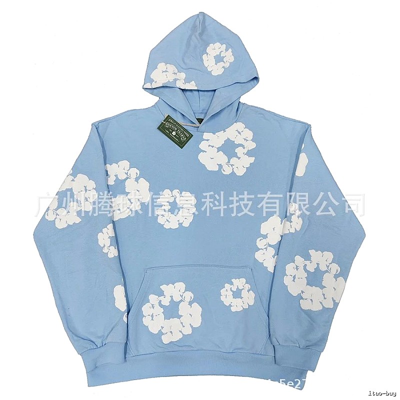 Light Blue Floral Pullover Hoodie
