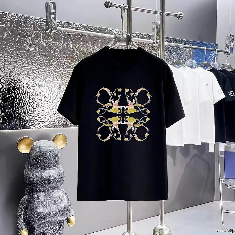 LOEWE Floral Print Casual Style Black T-Shirt
