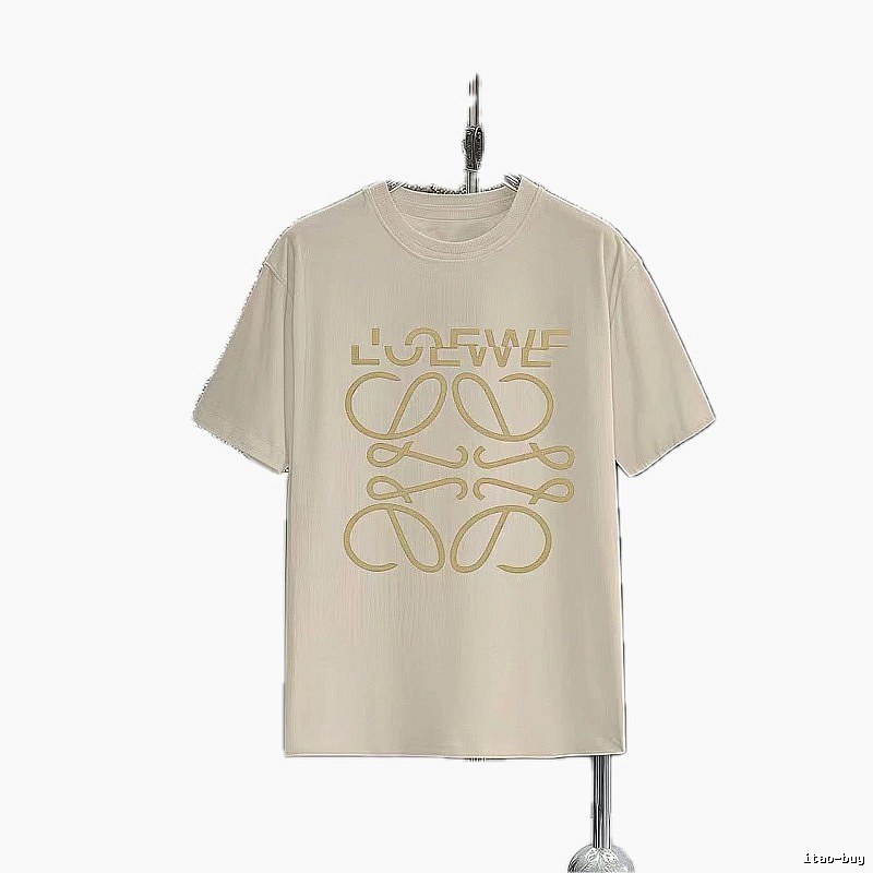 LOEWE Hot-stamped Minimalist Style Off-white Short-sleeve T-shirt