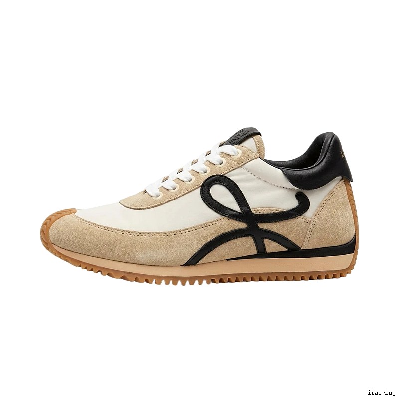 LOEWE retro-style black and brown color-blocking sneakers