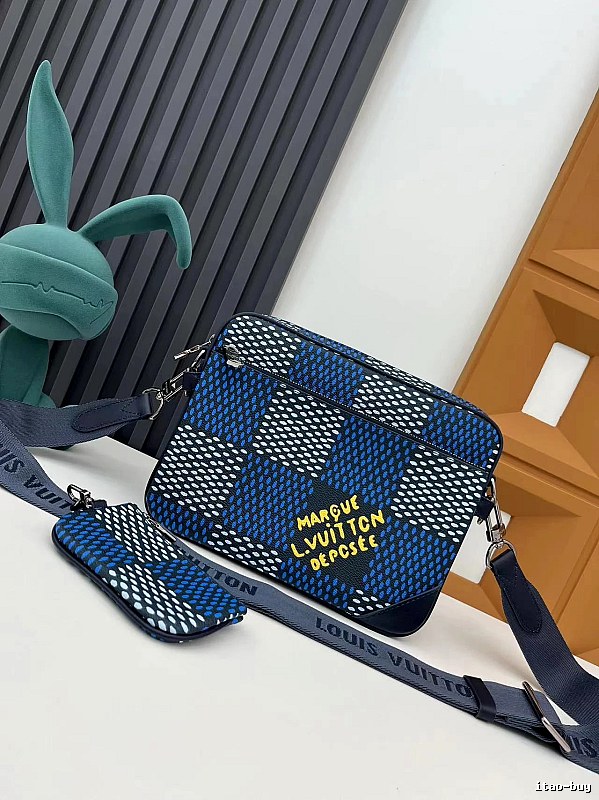 Louis Vuitton Crossbody Bag with Blue Checkerboard Crossbody Detail