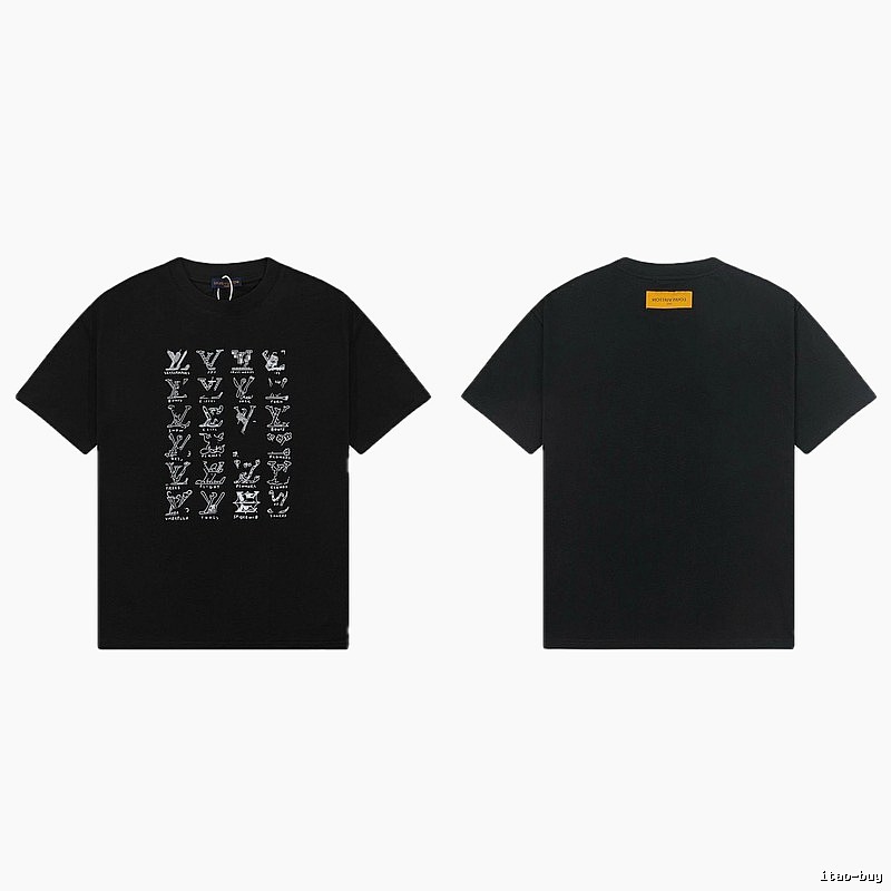 Louis Vuitton Graffiti Trend Style Black Short Sleeve T-Shirt
