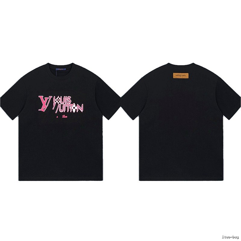 Louis Vuitton Letter Print Trendy Style Black T-shirt