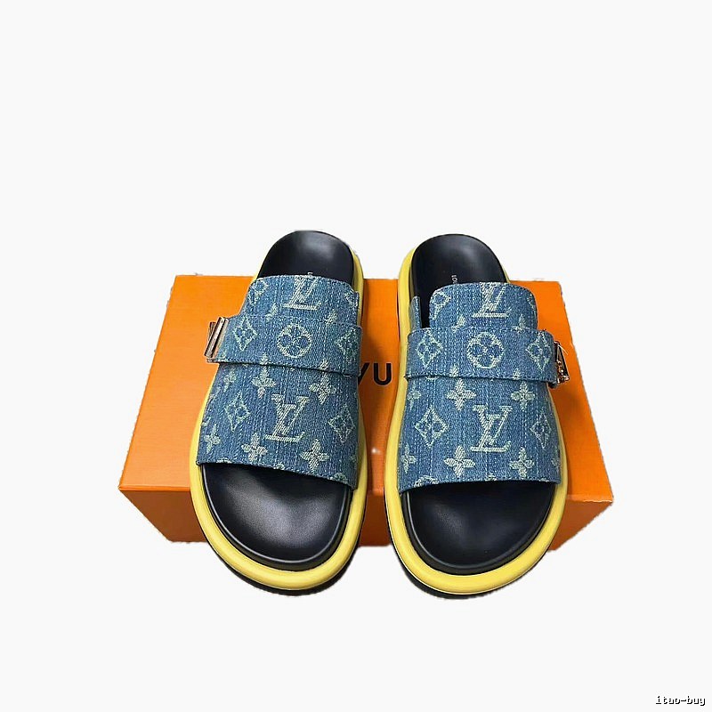 Louis Vuitton Monogram Casual Style Denim Blue Slides