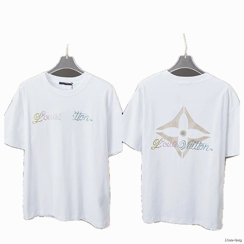 Louis Vuitton Monogram Hot-Fix Rhinestone Trendy White T-Shirt