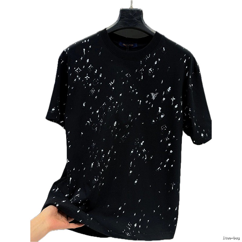 Louis Vuitton Monogram Ink-Splattered Trendy Cool Black Short-sleeve T-shirt
