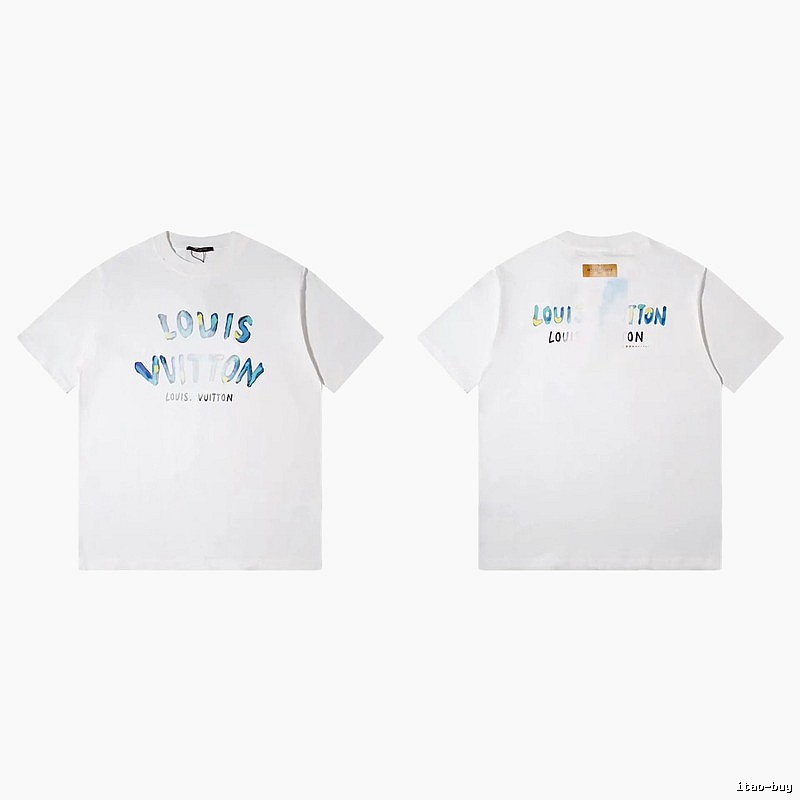 Louis Vuitton Watercolor Graffiti Style White T-Shirt