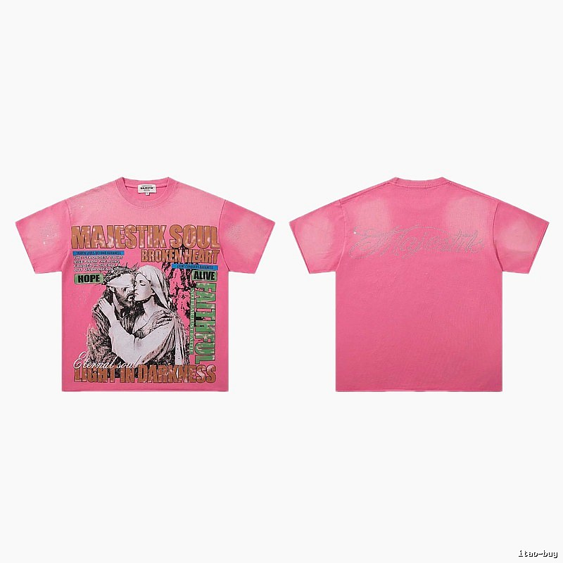 MAJESTIKSOUL Vintage Print Pink Short-sleeve T-shirt