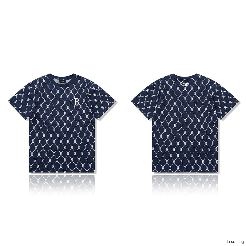 MLB full - printed style navy blue T - shirt