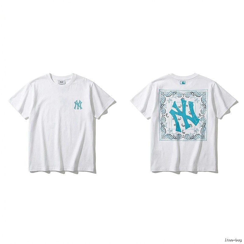 MLB retro-style white T-shirt with cashew flower pattern