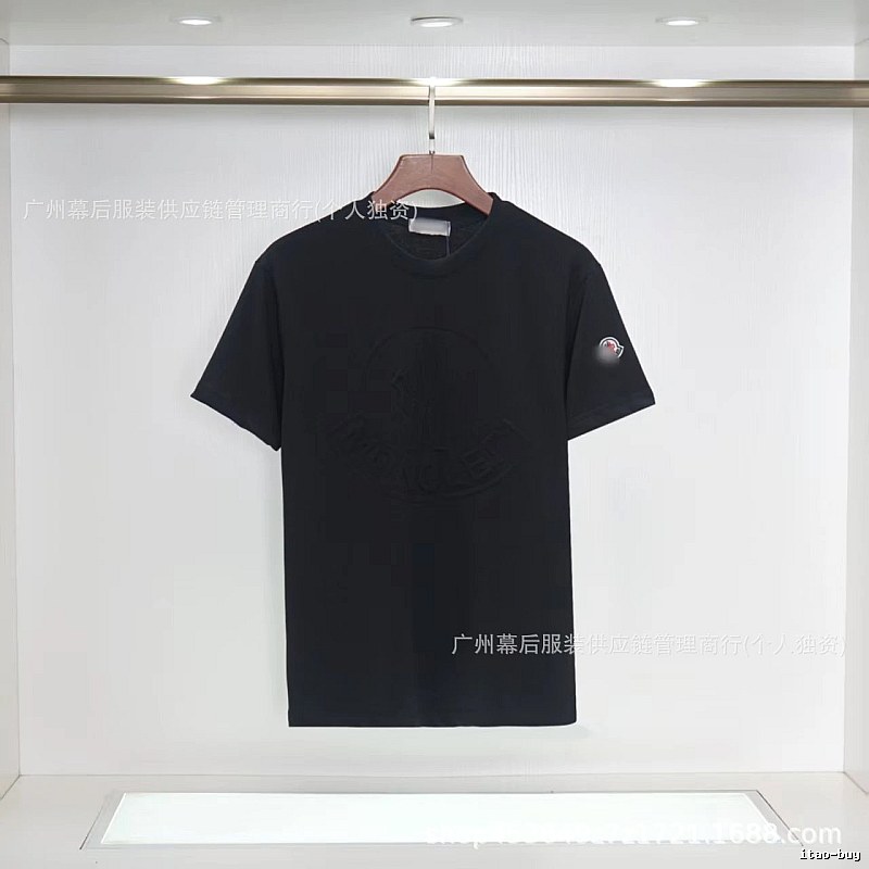 Moncler Embossed Streetwear Style Black Short-Sleeve T-Shirt