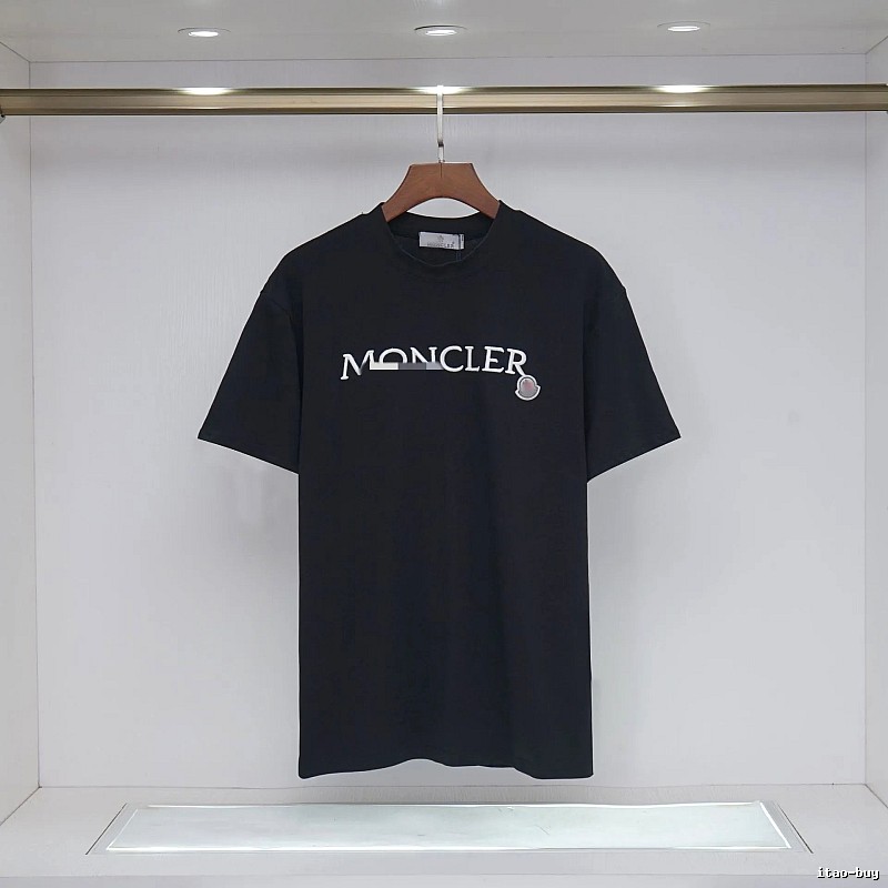 Moncler Embroidered Casual-Style Black T-Shirt