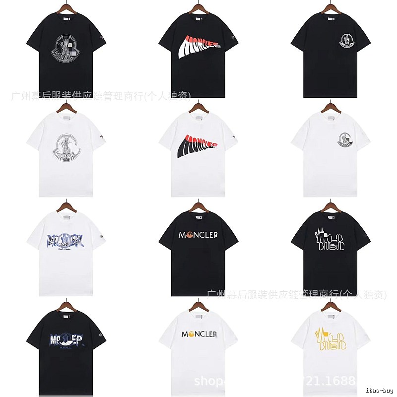 Moncler Logo Printed Trendy Black & White Short-Sleeve T-Shirt