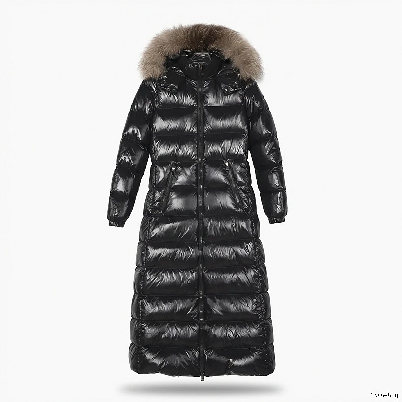 Moncler long shiny black down jacket