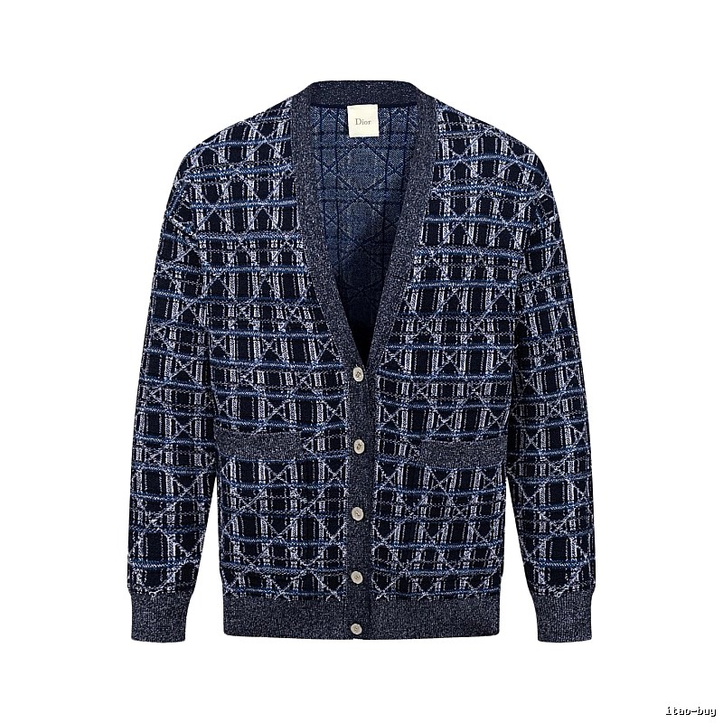 Navy Dior Button-front Cardigan for Layered Winter Looks