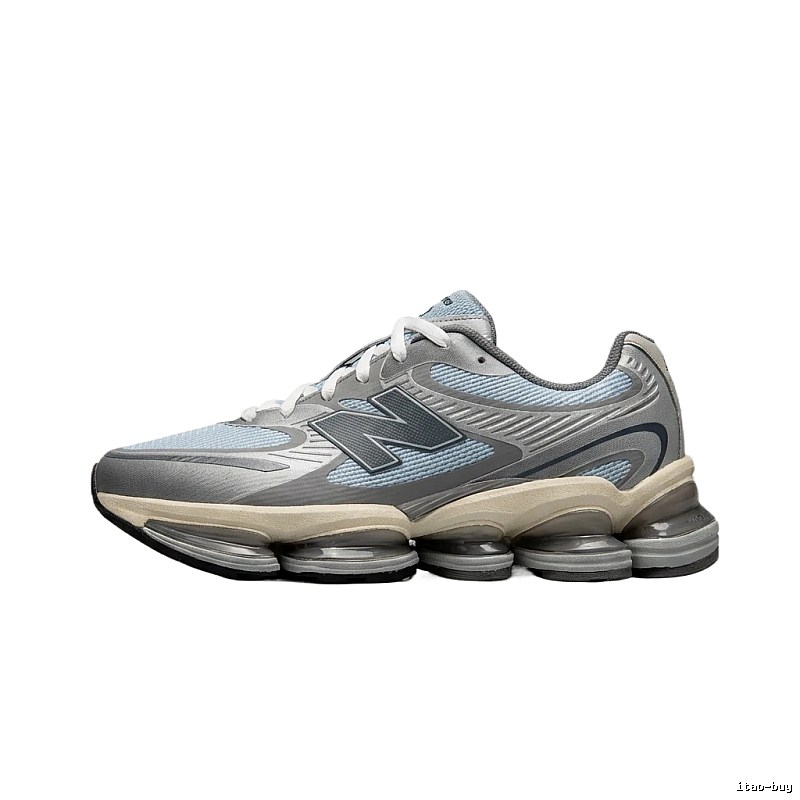 New Balance retro-style grey-blue sports shoes