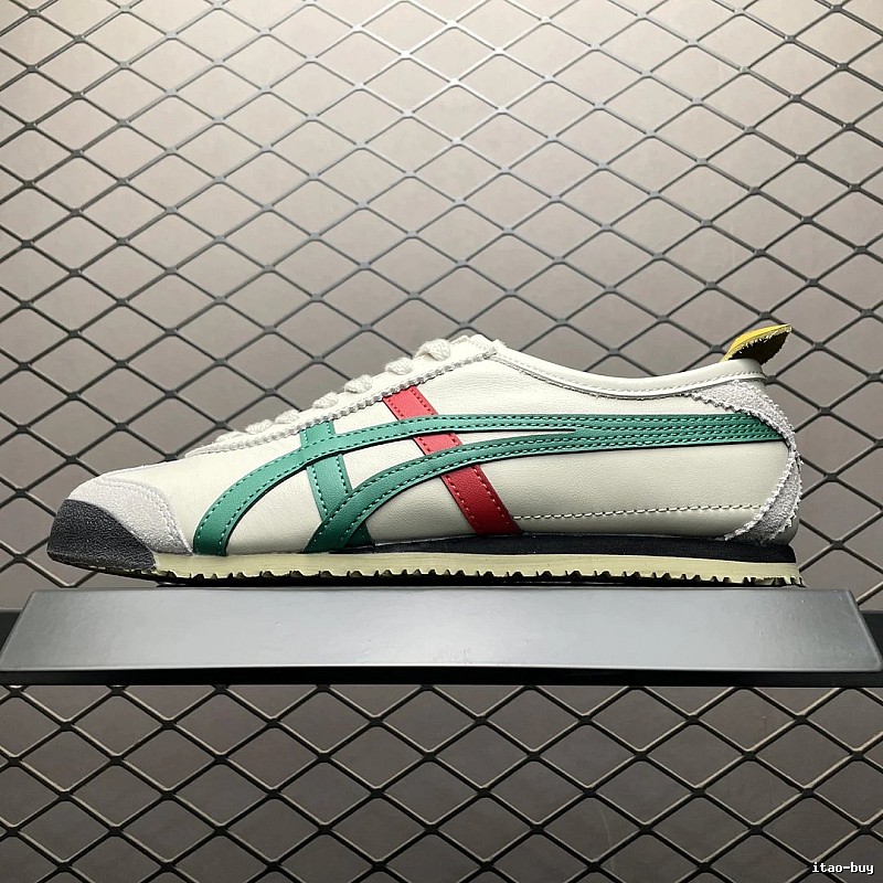 Onitsuka Tiger Cream, Green and Red Low-Top Sneakers with Classic Lace-Up