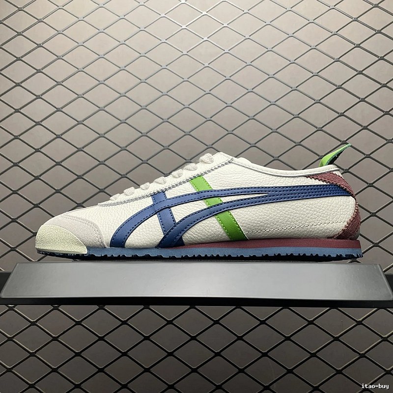 Onitsuka Tiger Cream, Navy and Green Low-Top Sneakers with Retro Court Shape