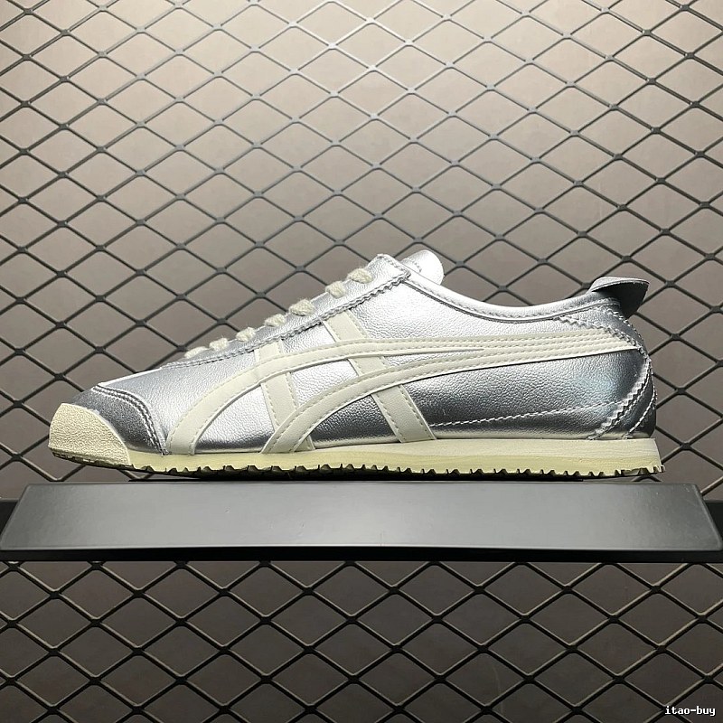 Onitsuka Tiger Low-Top Sneakers, Classic Lace-Up in Silver and Cream