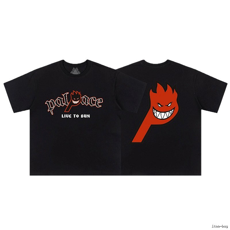 Palace Flame Print Street Style Black Short-sleeve T-shirt