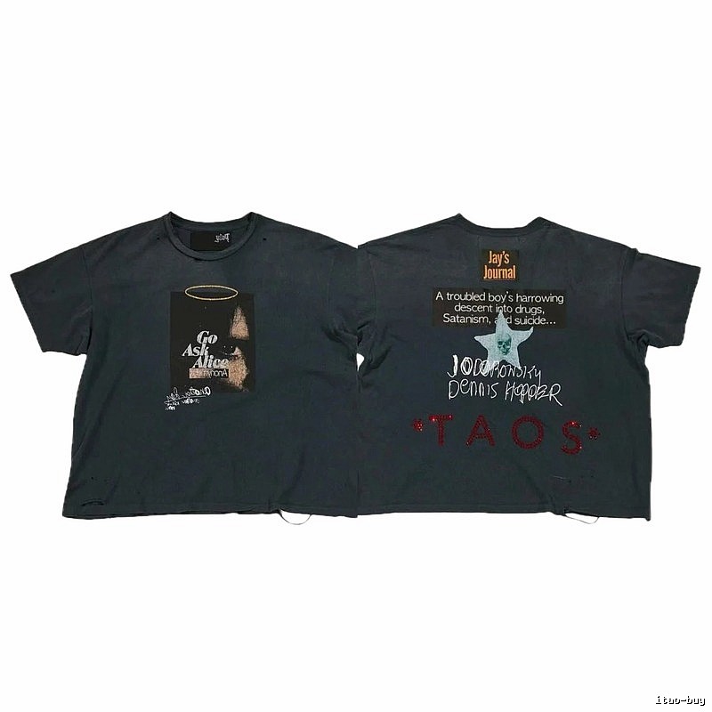 Paly Hollywood Distressed Dark Charcoal Gray Printed T-shirt