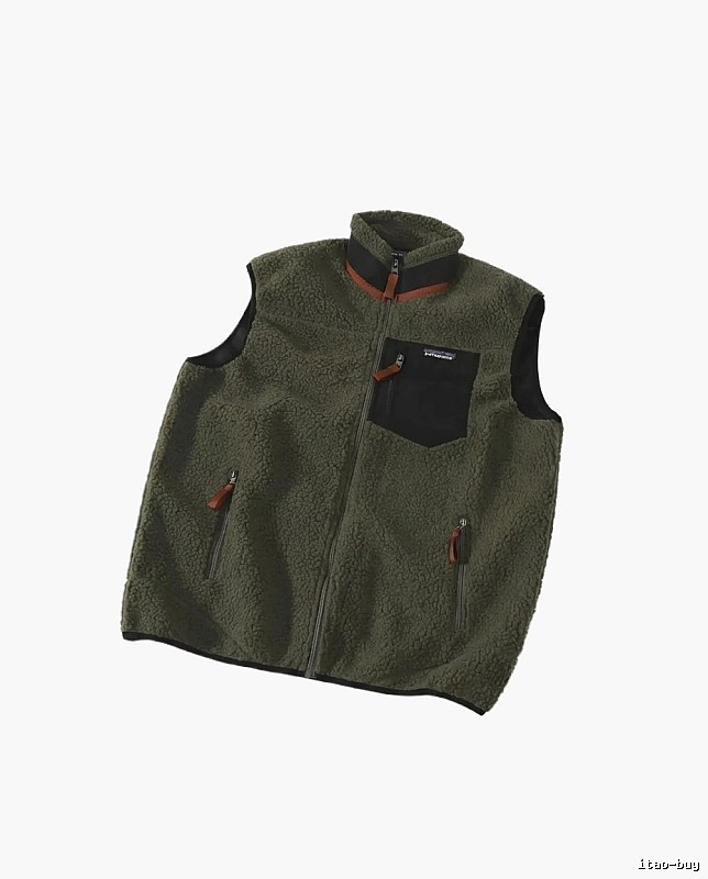 Patagonia retro-style olive green vest