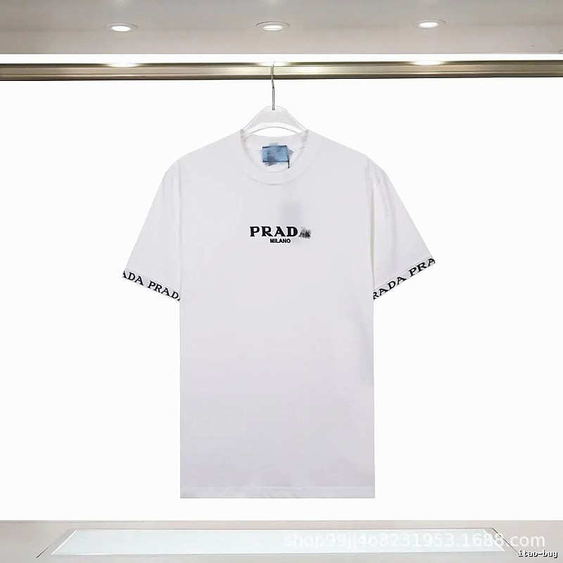 Prada Classic Webbing Minimalist Style White T-Shirt