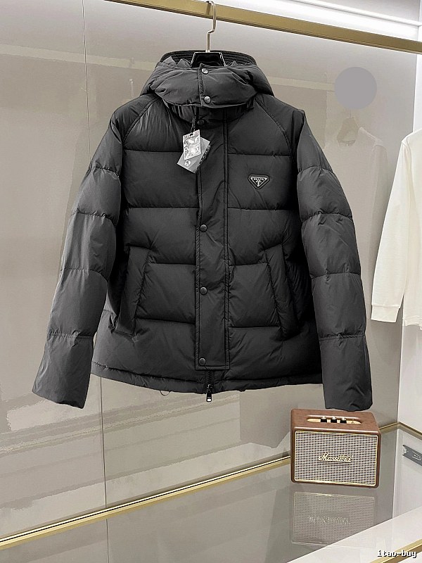 Prada Hooded Puffer Jacket with Black Hooded Logo