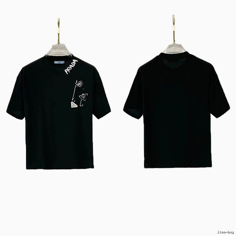 Prada Inverted Triangle Streetwear Style Black Short-sleeve T-shirt