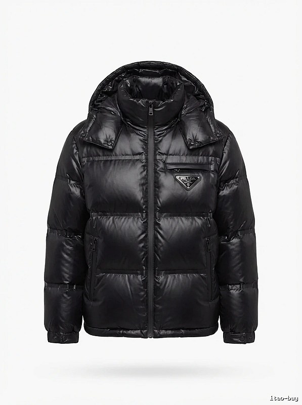 Prada triangle logo black down jacket