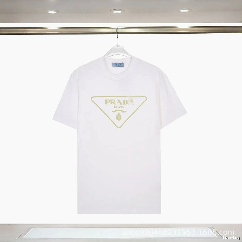 Prada Triangle Logo Casual Style White Short-sleeve T-shirt
