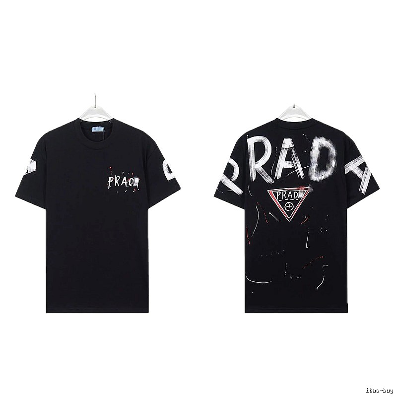 Prada Triangle Logo Graffiti Style Black Short-sleeve T-shirt