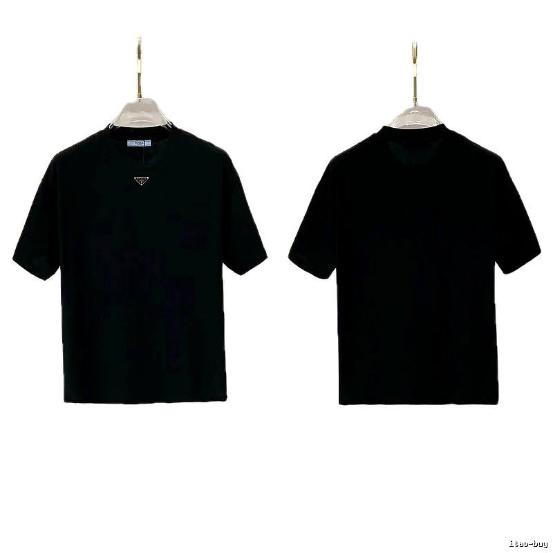 Prada Triangle Logo Minimalist Style Black T-Shirt