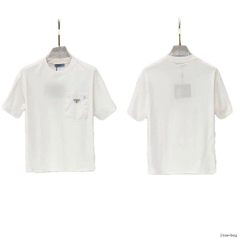 Prada Triangle Logo Minimalist Style White Short-sleeve T-shirt