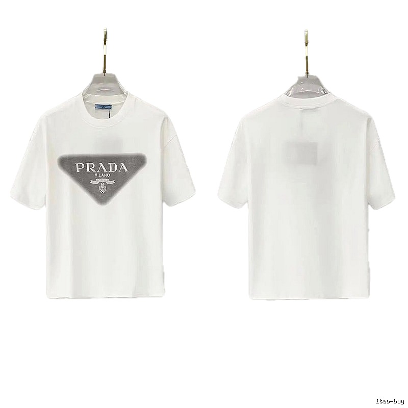 Prada Triangle Logo Minimalist Style White T-Shirt